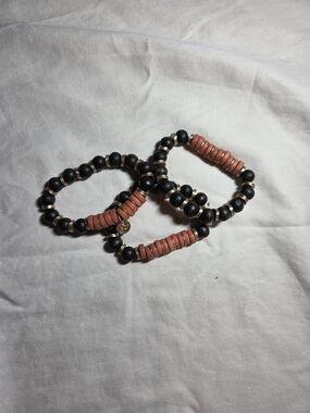 Plunder Black and Burnt Orange Beaded Stretch Bracelet Trio